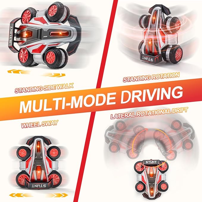 RC Cars, 2.4 GHz Fast Stunt RC Car, 4WD 360° Rotating RC Trucks with lights and music, High Speed Off Road Stunt Truck, upright walking cars, Remote Control Car Toy for 6-12 Boys and Girls(RED)