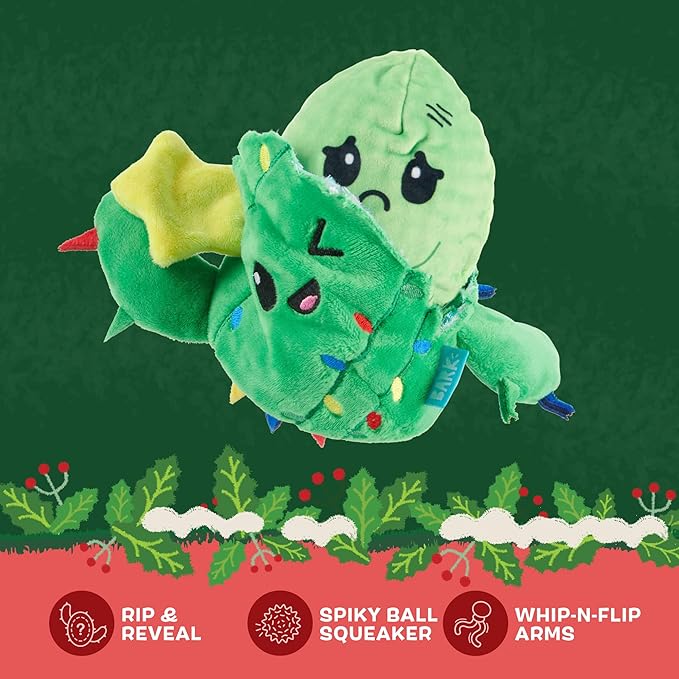 Barkbox Consuela The Christmas Cactus Dog Toy – Plush Rip & Reveal Holiday Toy with Whip-N-Flip Arms, Fluffy Stuffing & Hidden Spiky Ball Squeaker – Festive Play for Large Dogs (Pack of 2)