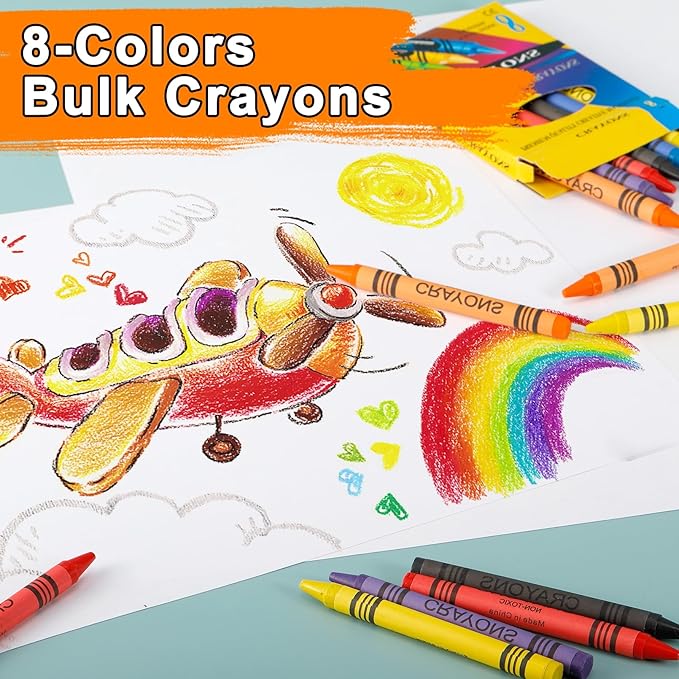 100 Sets Crayons Bulk,8 Assorted Colors Bulk Crayons,Crayon Party Favors for Parties, Restaurants, Family, School Supplies,Classrooms(100 Sets of 8-Packs in a Box (800 total bulk Crayon)