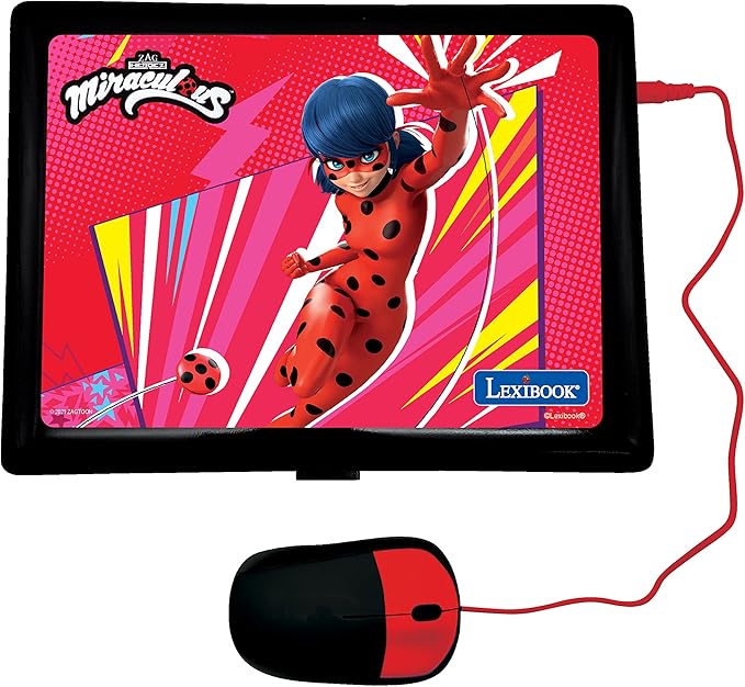 LEXiBOOK Miraculous - Educational and Bilingual Laptop English/Spanish - Toy for Child Kid (Boys & Girls) 124 Activities, Learn Play Games and Music with Ladybug - Red/Black JC598MIi2
