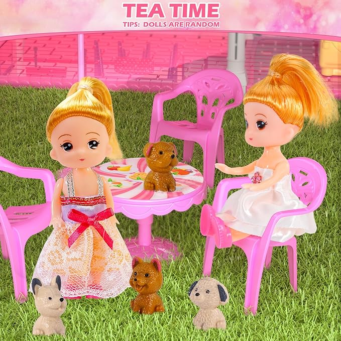 Dollhouses, Housetoys Furniture Pink Girl Toys, 4 Stories 10 Rooms Dreamhome with 2 Princesses Slide Accessories, Toddler Playhouse Gift for for 3 4 5 6 7 8 9 10 Year Old Girls Toys