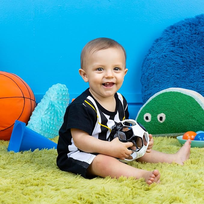 Bright Starts Oball Grippin' Goals Rattle Soccer Ball - Black & White, Easy-Grasp Toy for Newborn and Up