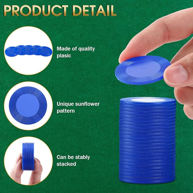 Leitee 500 Pcs Blue Plastic Poker Chips Bulk 1.5 Inch Mini Bingo Chips Tokens Markers Blank Casino Counting Discs Learning Math Counters for Adults Interlocking Game Counting Reward Card