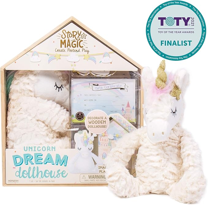 Story Magic Unicorn Dream Dollhouse by Horizon Group USA,Plush Unicorn Doll,Pretend Play Activity,Decorate Wooden Doll House With Stickers,Play Scene & More!Includes Stuffed Animal,Perfect For Ages 4+