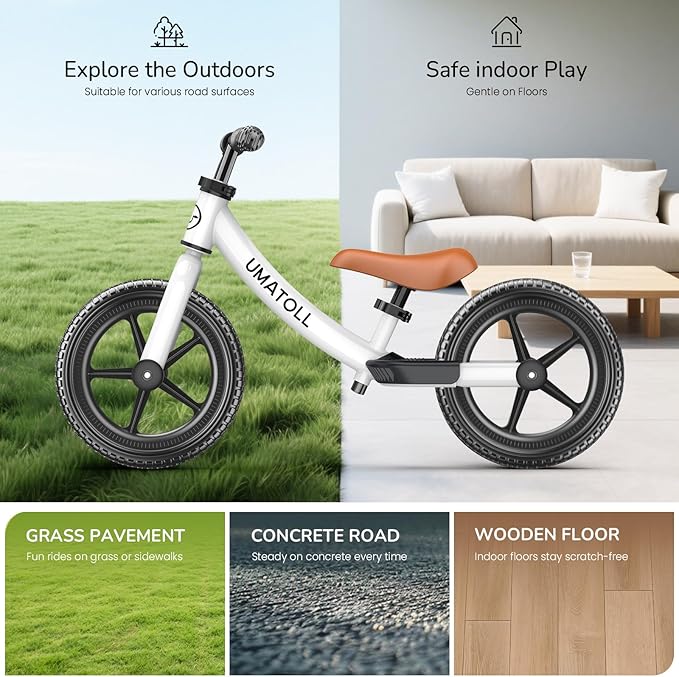 Umatoll Toddler Balance Bike 2 Year Old, Kids Bike Toy for 18 Months to 5 Years Old, Tool-Free Adjustment, Birthday Gifts for 2-3 Boys Girls, No Pedal