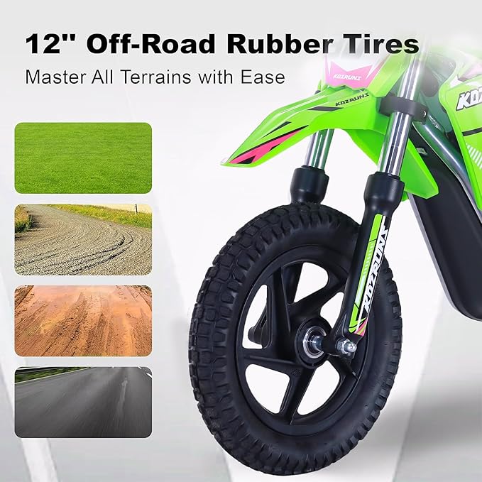 Electric Dirt Bike for Boys Girls Ages 3-8, 250W High Racing Competition Grade Motorcycle, Up to 15MPH 3 Speed Settings Balance Bike, 12IN Off-Road Tires & Advanced Shock Absorption, Green