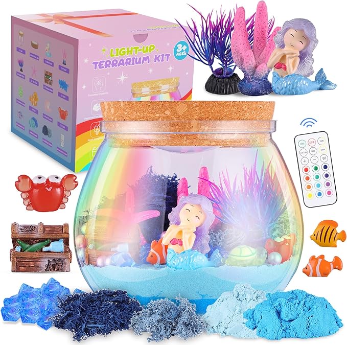 Mermaid Gifts for Girls 4-10 Years Old, Mermaid Crafts Kit for Kids, Light Up Mermaid Decoration with Remote - Arts and Crafts for Kids, Birthday Gifts Toys for Girls Age 4 5 6 7 8 9 10