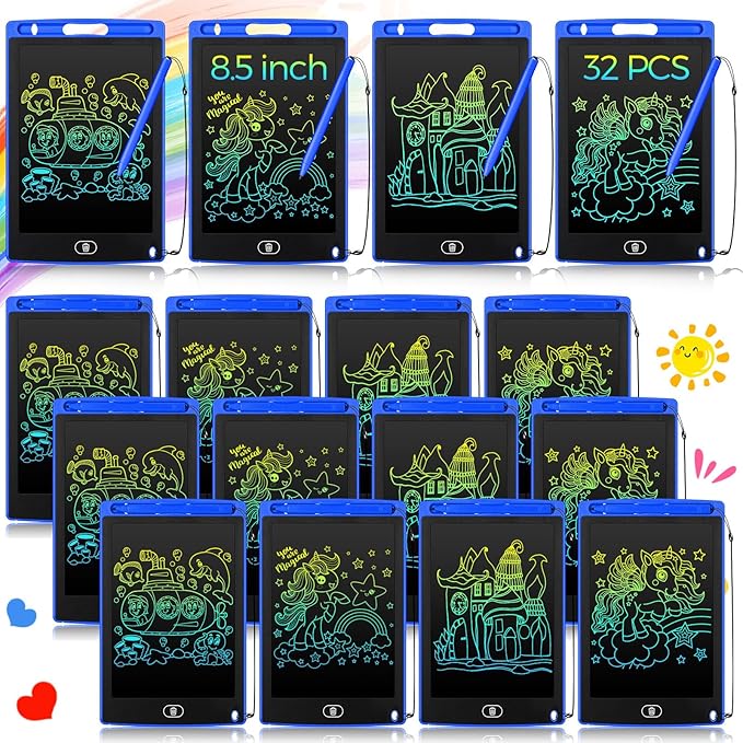 Zhehao 32Pcs LCD Writing Tablet for Kids Bulk 8.5 Inch Colorful Doodle Board Tablet Erasable Doodle Pad Educational Toy Christmas Birthday Gift for Boys Girl Age 3-10(Blue)