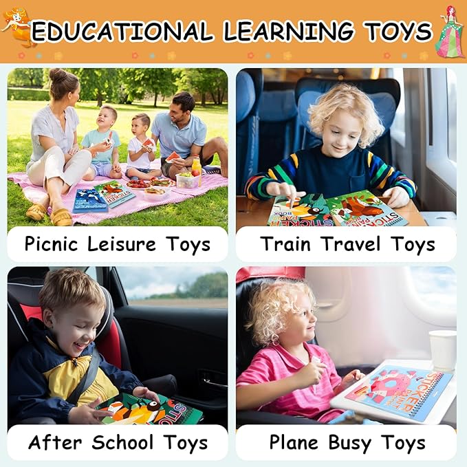 Sticker by Number Book for Kids Ages 4-8, 8-12 and Adults Animals, Ocean, Desserts, Insects Sticker Paint Puzzle Activity Books for Kids Girls Boys Birthday Party Favors Travel Toys