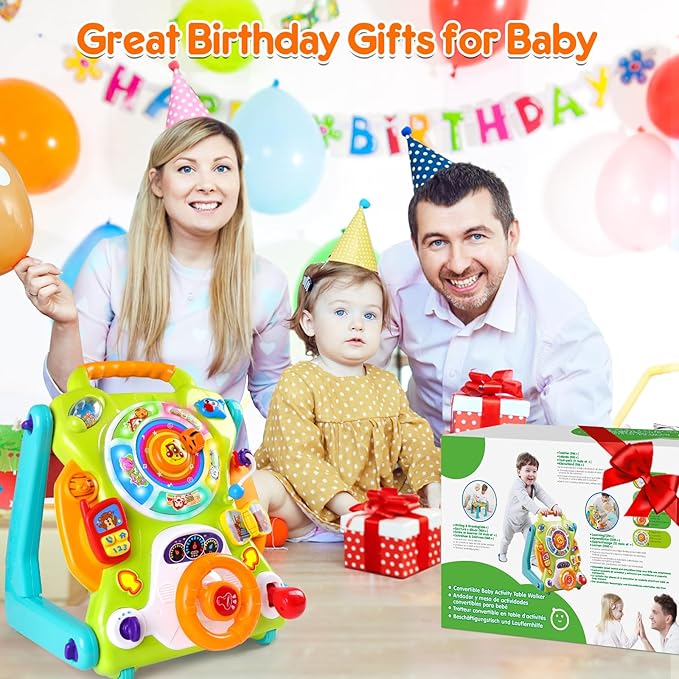 3-in-1 Baby Walker for Boy Girls Sit to Stand Toy Activity Center Drawing Board Infant Toys for 1 Year Old Birthday Gifts 9 12 18 Months 2 3 Year Old Kid Toddler Push Toy Musical Sound Light Effect