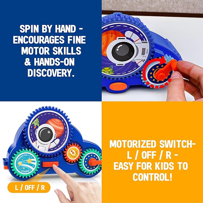 Motorized Spinning Gear Building Toys for Kids, Space Rocket STEM Construction Set, Educational Interlocking Building Blocks Puzzle | Gear Toys for Toddlers Ages 3-8