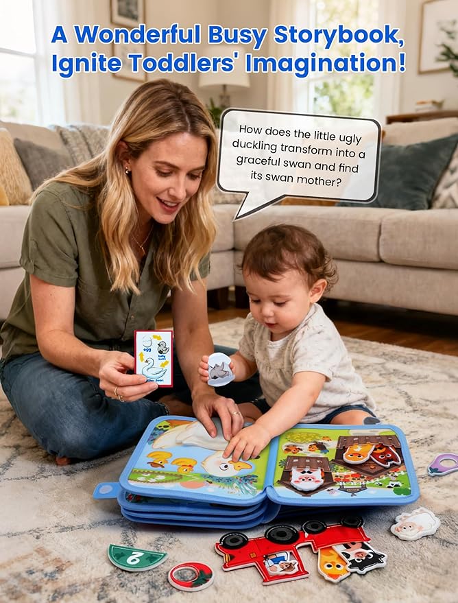 Montessori Toys Busy Book for 1-3, Toddler Busy Board for 1+ Year Old, Boy Birthday Gift Girl Toys Toddler Airplane Travel Toys Educational Learning Activity Books Felt Quiet Book (Farm)