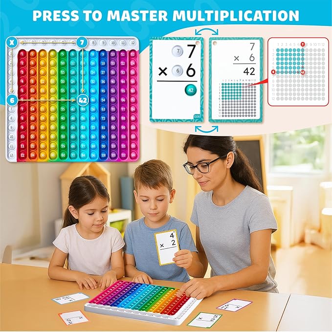 JoyCat Multiplication Flash Cards + Chart- 156 Hole Punched Math Game Flashcards for Kids Ages 8 and Up, Times Table Manipulatives for Preschoolers 3rd,4th,5th,6th Grade