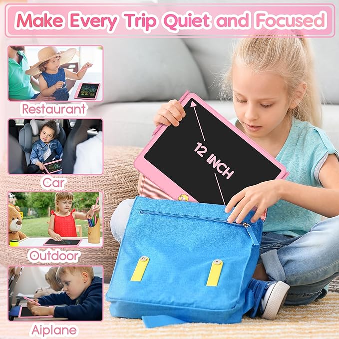 Hockvill LCD Writing Tablet 12 Inch, Toys for Boys Girls Drawing Pad for 3 4 5 6 7 Year Old Kid Toys, Toddler Erasable Doodle Board Travel Essentials, Children’s Day Christmas Gift for Kids - Pink