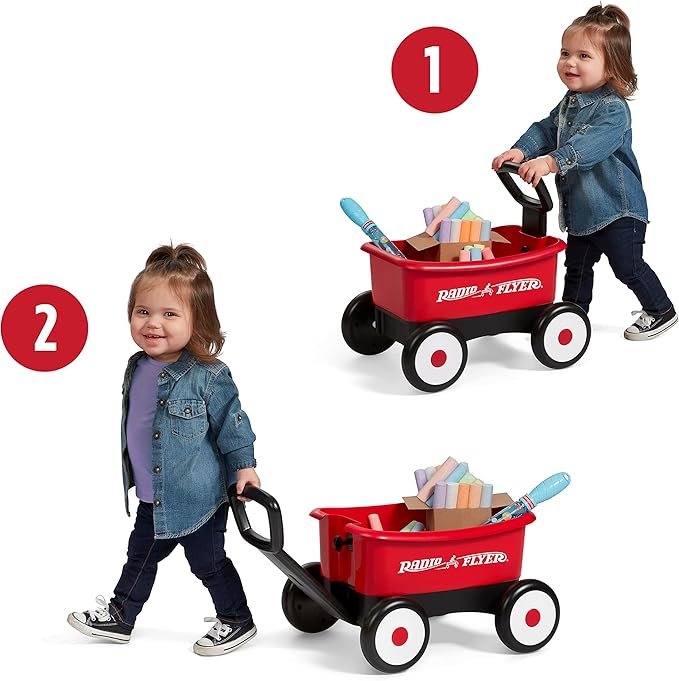 Baby Walker Wagon, Baby Toy Cart, Toddler Toys 1-2, Radio Flyer Summertime Fun My 1st Wagon for Kids, with Bubbles and Chalk, for Ages 1-4 Years, Red