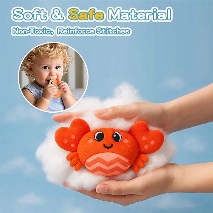 brenzo - Wobble The Whale & Ocean Friends Plush Set | 7-Piece Montessori Sensory Toys for Babies 0-3 | Tummy Time Companions with Rattle, Mirror, Crinkle & Squeaker | Ideal Newborn Toddler Gift