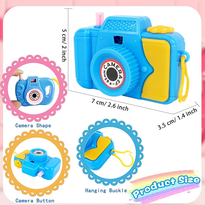 32 Pcs Mini Toy Camera Bulk Set Plastic Camera with Lmages in Viewfinder Pretend Play Prop for Kids Birthday Party Favors Classroom Prizes Goodie Bag Fillers