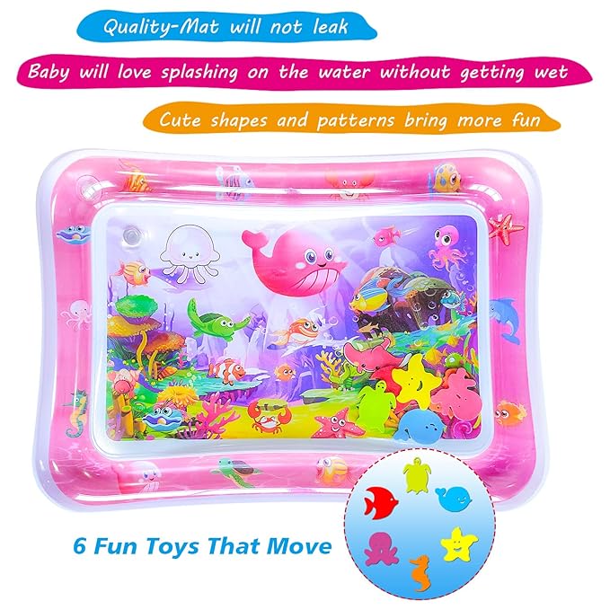 ZHUYNXIR Tummy time Water Play mat, Baby Water Play Mat for Kids and Toddlers Baby Toys for 3 to 24 Months, Strengthen Your Baby's Muscles, Pink 27.5x20 in.
