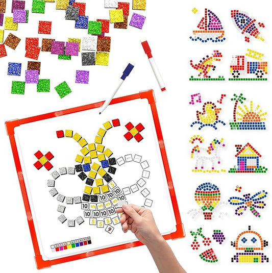 GLEEHAPY Learning Educational STEM Toy,Mosaic Magnetic Puzzle,300 Foam Building Blocks with 20 Patterns,Math Counting Activities, Montessori Sensory Art Kit Gift for Boy Girl Kids 4 5 6 7+