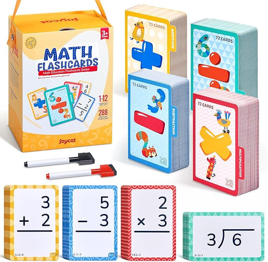 JoyCat 288 Math Flash Cards Set of 4- Multiplication, Division, Addition and Subtraction Flashcards for Kids 1st 2nd 3rd 4th 5th Grade or Kindergarten Homeschool Supplies