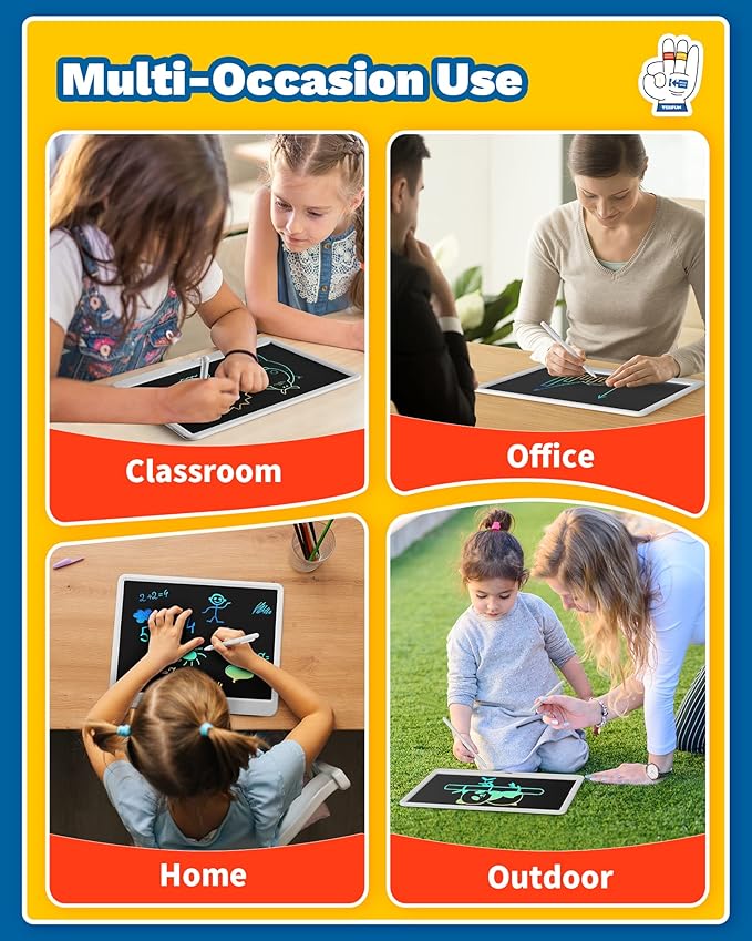 TEKFUN Easter Gifts for Kids, 15inch LCD Writing Tablet Drawing Board, Teen Girl Boy Gifts Age 8 and Up, Birthday Gifts for All Age Groups, Erasable Writing Tablet for Business Meeting (White)