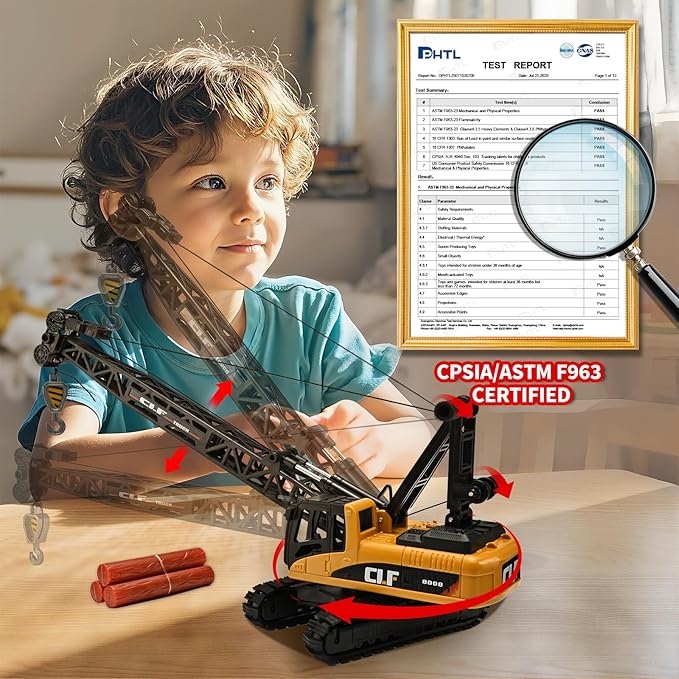 Construction Crane Toys for Boys,Crawler Cranes Truck Toy with Rotatable Fuselage Workbench and Liftable Robotic Arm,Cranes Truck with Simulated Lights,Crane Toys for Boys Age 4-7
