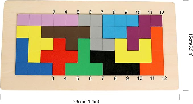 Wooden Pentominoes Puzzle Games - Family Board Games for Kids and Adults- Tangram Geometry Math Pattern Blocks Toys for 6 Years Montessori Learning Toys - Smart IQ Math Brainteaser Puzzle