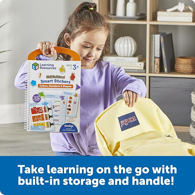 Learning Resources Skill Builders Smart Stickers Colors, Numbers, and Shapes, Reusable Sticker Book, Montessori Busy Book, Preschool Classroom Must Haves, Busy Books