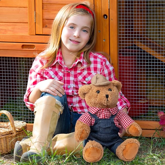 HollyHOME Farmer Stuffed Animal Teddy Bear Soft Plush Toy with Farmer Uniform Unique Toy Gifts for Kids and Farmers Holiday Birthday Valentine 16 inches