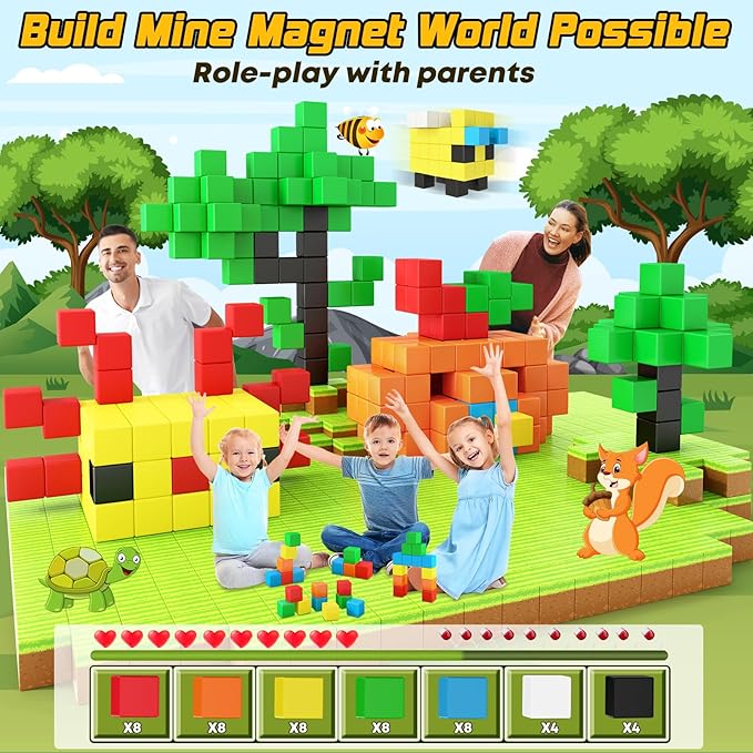 48PCS Magnetic Blocks for Toddlers Toys, Large Magnetic Cube Toy for Sensory STEM Education Preschool Magnet Toys for 3 4 5 6 Year Old Boys and Girls, Compatile with Mine Magnet World