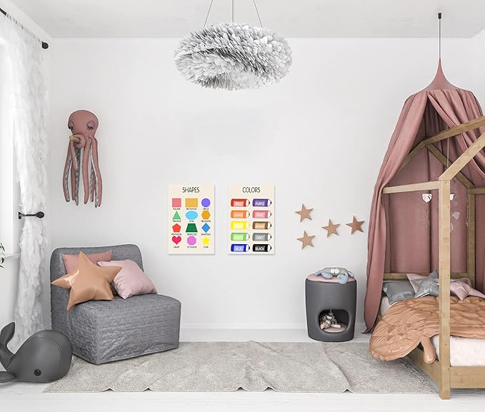 Wentipo Educational Toddler Learning Posters, Nursery Color Poster for Kids for Playroom Wall Art,Preschool Shapes Colors Chart for Classroom & Homeschool 12x18inch Unframed