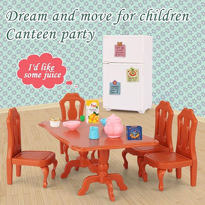 Dollhouse Furniture Set for Kids Toys Miniature Doll House Accessories Pretend Play Toys for Boys Girls & Toddlers Age 3+ with The Dining Room