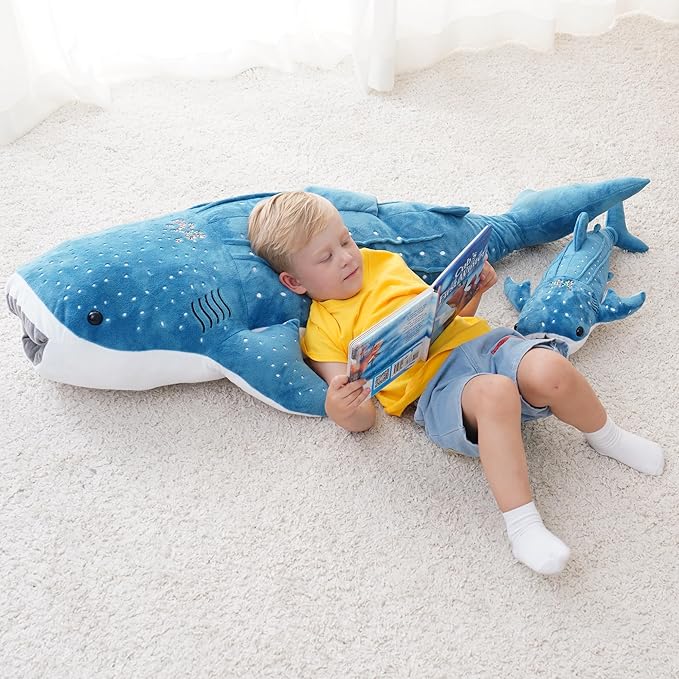 39 Inch Whale Shark Stuffed Animal – Giant Plush Shark Pillow Toy, Realistic Big Whale Shark Plushie for Kids and Ocean Lovers, Large Cuddly Gift