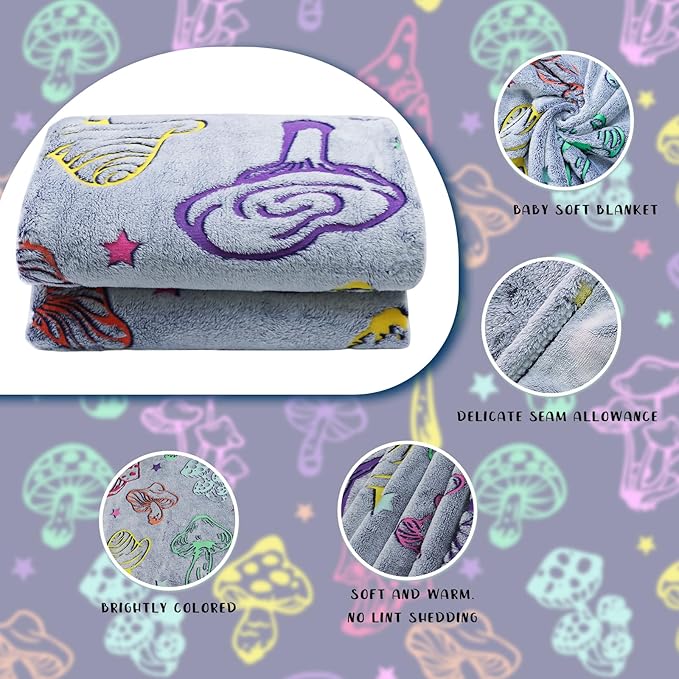 Mushroom Blanket Gifts for Women Girls - Mushroom Decor Glow in The Dark Blanket for Adults Girls Cottagecore Soft Colorful Kids Throw Cute Mushrooms Stuff Halloween Christmas