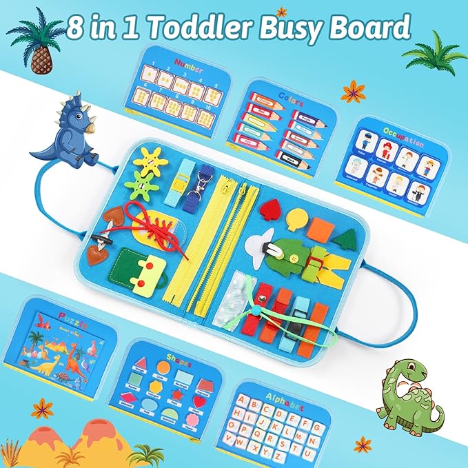 Toddler Busy Board for 1 Years Old, Montessori Toys Busy Book for Toddlers 1-3 Educational Activity Basic Dress Motor Skills, Kids Christmas Birthday Gift for 2-4 Boy Airplane Car Travel Essentials