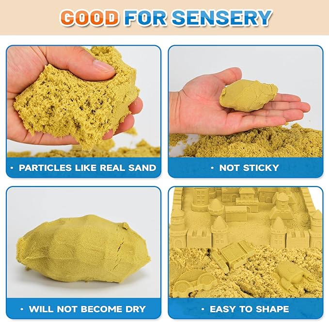 Play Sand Toys for Kids - 45pcs Playset with 1.1 lbs Realistic Sand, Truck Excavator Toy Vehicles, Including Construction Site Mat, Airplane Train Car Mold Kit and Other Accessories