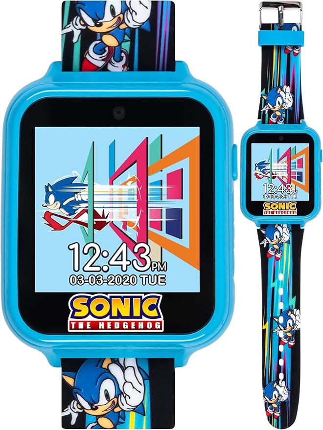 Sonic the Hedgehog Kids Smart Watch - Interactive Touchscreen with Games, Selfie Camera, Step Tracker, Alarm, and Printed Silicone Strap - Fits Wrists 5.5" to 8.0"