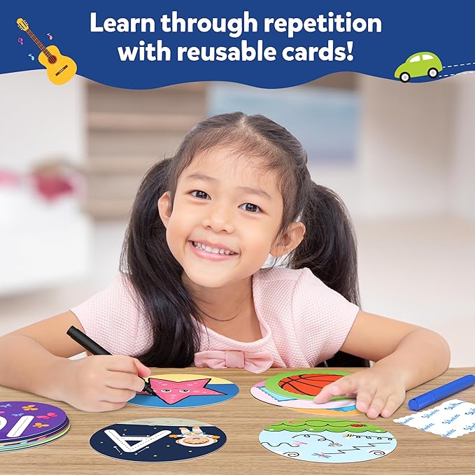 Skillmatics Write & Learn Reusable Cards for Toddlers - Letters, Numbers, Patterns & Shapes, Travel Game, Preschool Learning, Gifts for Kids Ages 3, 4, 5, 6