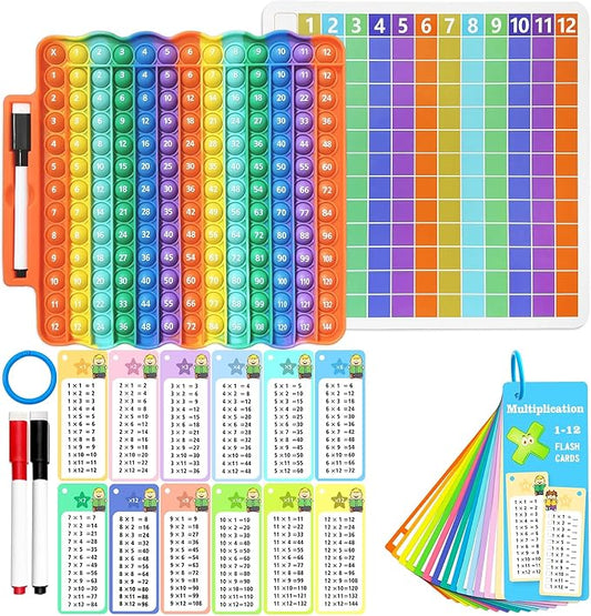 Multiplication Flash Cards + Pop Fidget Multiplication Chart, Times Table Educational Flashcard 3rd Grade, 4th, 5th, 6th Grade