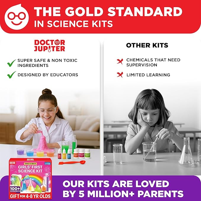 Doctor Jupiter Girls' First Science Kit for Kids Ages 4-5-6-7-8 | Christmas, Birthday Gift Ideas for 4+ Year Old Girls | STEM Toy Kit with 100+ Experiments | Learning & Educational Projects