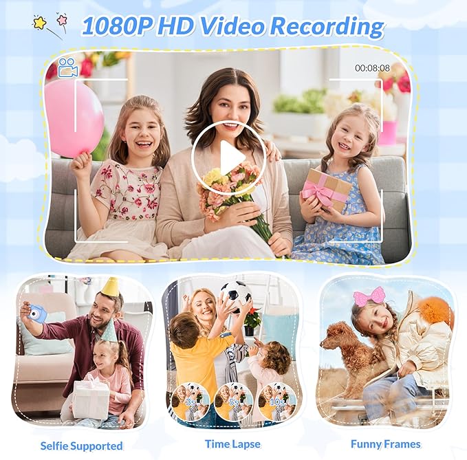 Mafiti Kids Camera,26MP HD Mini Selfie Digital Camera for Kids,Toddler Camera1080P Video,Outdoor Toy for Holiday,Birthday Xmas Gift for 3-8 Years Old Girl Boy,Blue