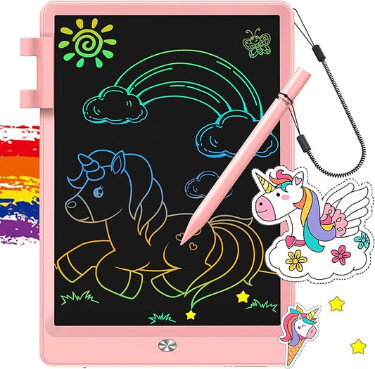 FLUESTON LCD Writing Tablet, Doodle Board Toys Gifts for 3-8 Year Old Girls Boys, 10 Inch Colorful Electronic Board Drawing Pad for Kids, Christmas Gifts for Toddler Educational Learning Travel, Pink