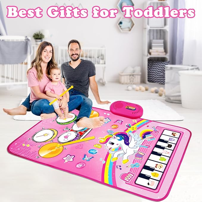 Toys for 1 Year Old Girl Gifts: Baby Musical Mat Toddler Toys Age 1-2 - 3 in 1 Piano Drum Animal Touch Unicorn Toys - Infant Music Toy 12-18 Months Babies Birthday Gifts for 1 2 3 Year Old Boys Girls