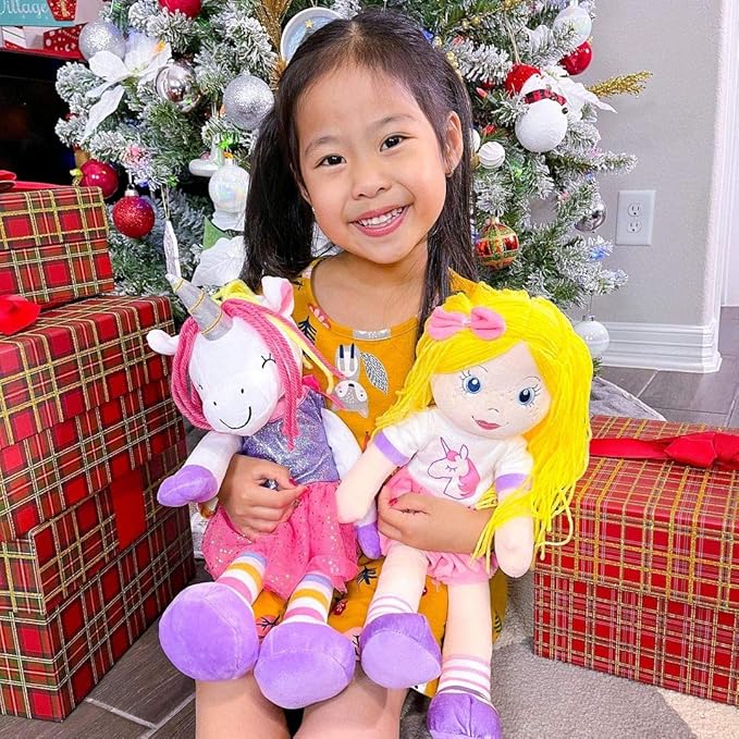 Plushible Soft Baby Doll Unicorn, 18 Inch - Plush Rag Doll with 2 Clothing Sets, My First Plush for Girls, Babies & Infants, Soft Baby Stuffed Toy, Adorable Companion for Age 1+