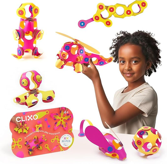 Clixo Crew 30 Piece Pack - The Flexible, Durable, Imagination-Boosting Magnetic Building Toy - Modern, Modular Designs for Hours of STEM Play. A Multi-Sensory Magnet Toy Experience Anywhere! Ages 4-99