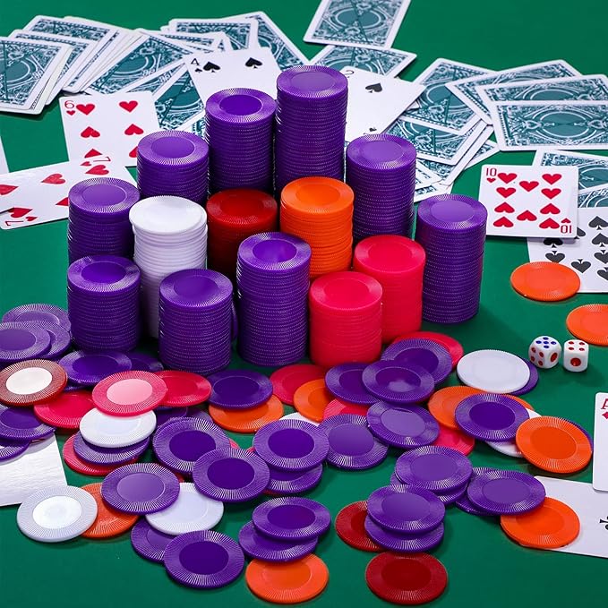 Leitee 500 Pcs Purple Plastic Poker Chips Bulk 1.5 Inch Mini Bingo Chips Tokens Markers Blank Casino Counting Discs Learning Math Counters for Adults Interlocking Game Counting Reward Card