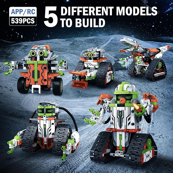STEM Robot Building Kit with Remote Control for Boys Age 6-13, Coding Robotic Technic Toys Birthday Gifts for Kids, 5 in 1 Science Kit Robotic Models with 539 Pieces
