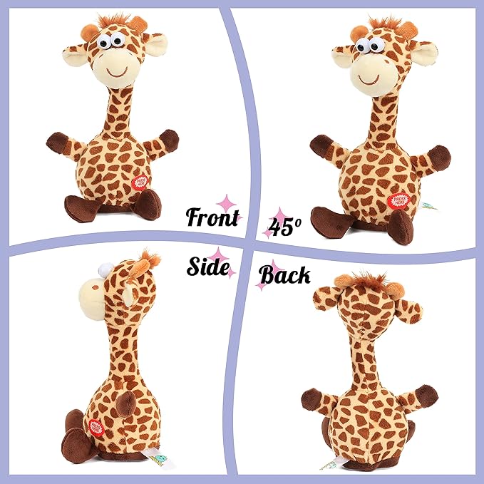 Hopearl Talking Giraffe Repeats What You Say Shaking Head Electric Interactive Animated Toy Speaking Plush Buddy Gift for Toddlers, 9.5''