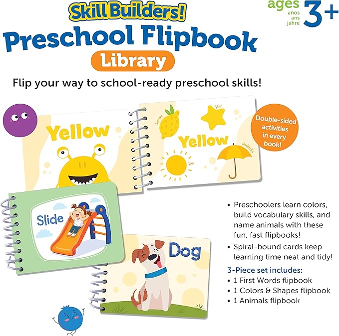 Learning Resources Skill Builders! Toddler Flipbook Library - 3 Pieces, Ages 2+, Educational Toys, Toddler Alphabet Activity Books, Homeschool Supplies
