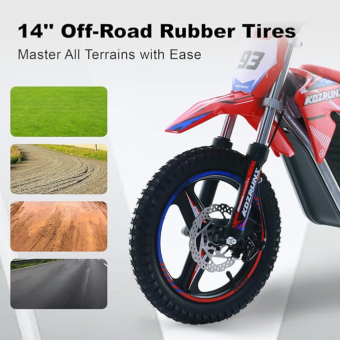 Electric Dirt Bike for Boys Girls Ages 5-10, 350W High Racing Competition Grade Motorcycle, Up to 18MPH 3 Speed Settings Balance Bike, 14IN Off-Road Tires Advanced Shock Absorption, Orange